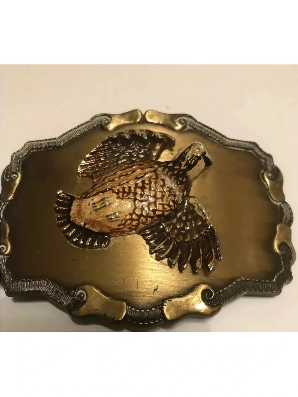 Vintage-Style Gold and Brown Quail Belt Buckle